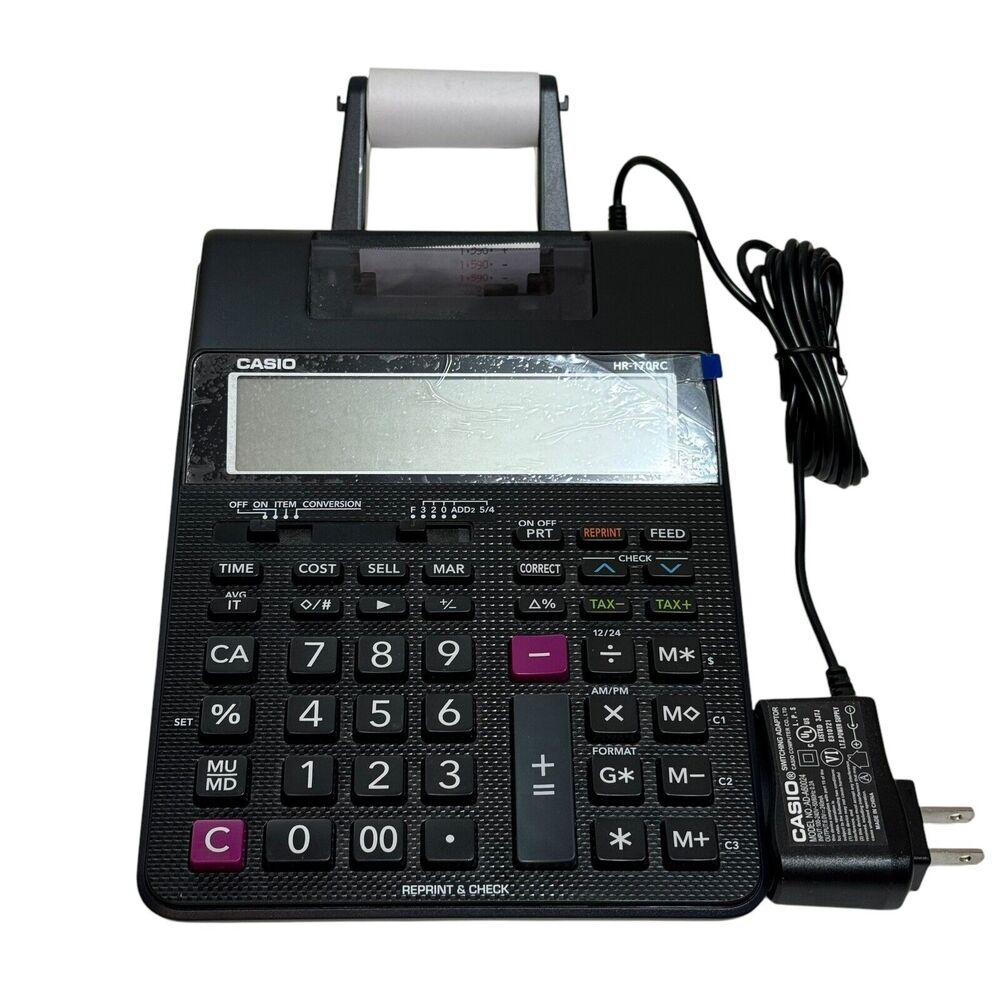 Casio HR-170RC Printing Calculator, 2-Color 12-Digit Display, Black